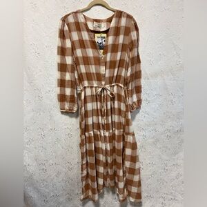 NWT Trovata Brown and White Plaid Maxi Dress